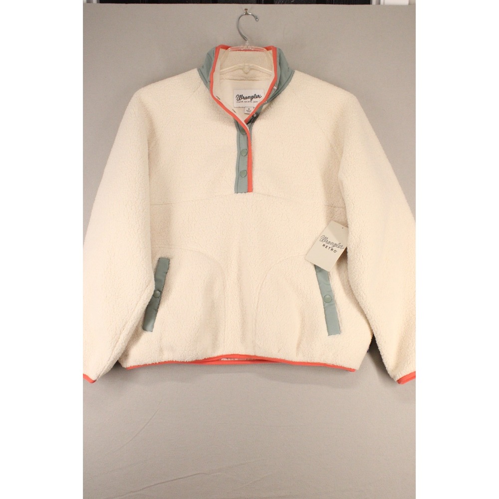 Wrangler Retro Fleece Pullover Womens M Cream Sherpa Half Snap Western Boho NEW